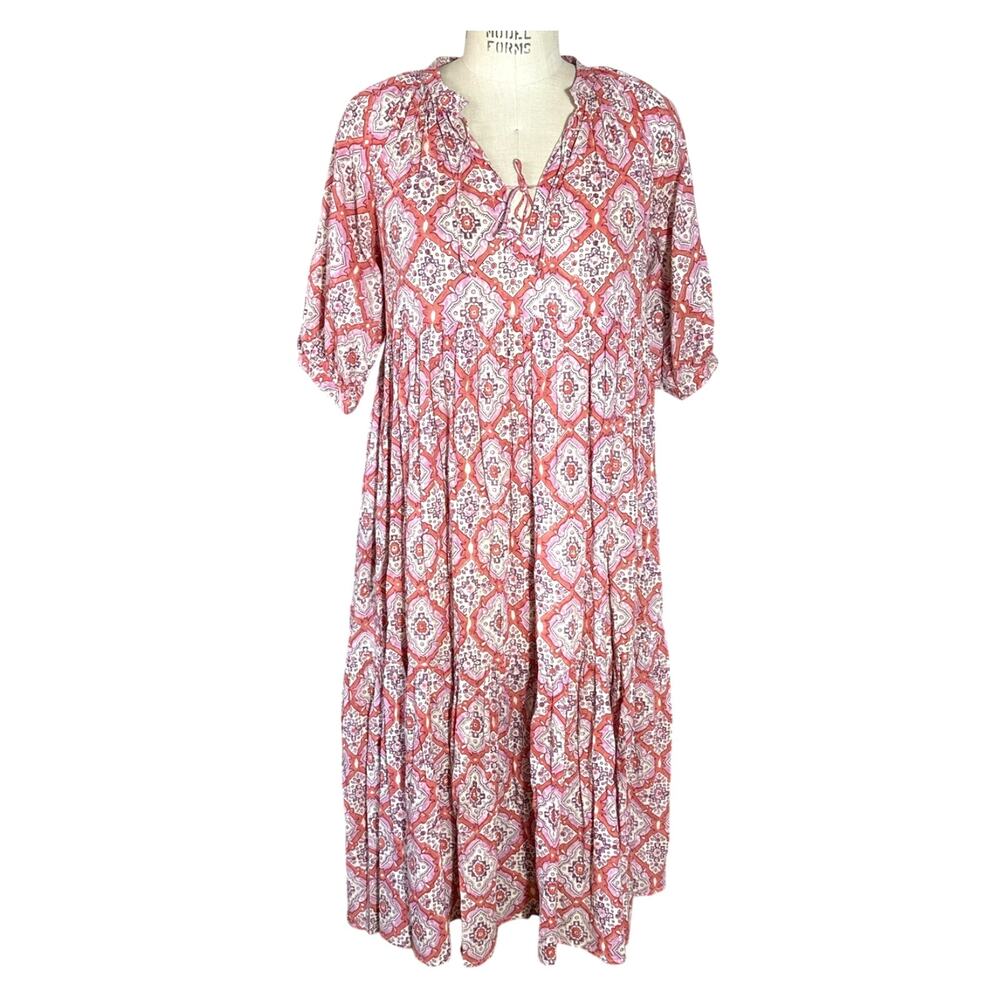 MATTA NY Katia Diu Midi Cotton Print Dress in Rose Size Small